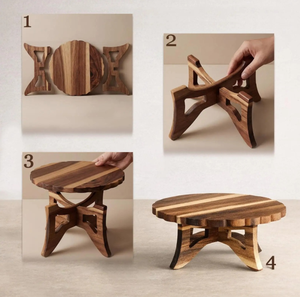 Support à gâteau rond en bois d'acacia avec bord festonné, plateau à cupcakes pour la décoration de mariage, fête ou cadeau - Product Image 6