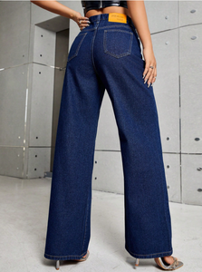 <span class=keywords><strong>2025</strong></span> Cao Eo Màu Xanh Đen Rộng Chân Sàn Jeans Cho Phụ Nữ Lỏng Lẻo Mỏng Phong Cách Giản Dị Quần Jean Quần Cho Phụ Nữ Thiết Kế - Product Image 3