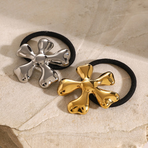 Stainless Steel Flower Hair Tie Gold Silver Plated Elastic Band Daily Headdress Jewelry Summer 2024 - Product Image 3