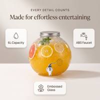 Distributeur de boissons en verre 6L en gros avec robinet ABS, distributeur de jus gaufré, personnalisable OEM pour fêtes, traiteurs et restaurants