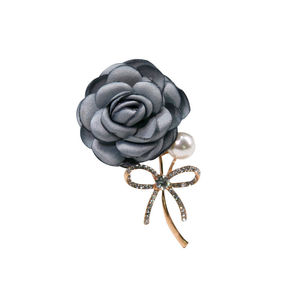 <strong>Wedding</strong> Fabric Flower Bow Ladylike Temperament Brooch Sweater Coat <strong>Cardigan</strong> Women's Gold Plated Pearl Rhinestone Cloth Rose Pin - Product Image 6