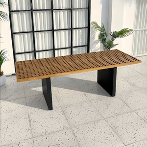 Set <span class=keywords><strong>da</strong></span> Pranzo Moderno per Esterni, Arredamento <span class=keywords><strong>da</strong></span> Patio con Tavolo in Legno di Teak Naturale e Sedie in Corda Intrecciata Nera, per Hotel e Resort - Product Image 5