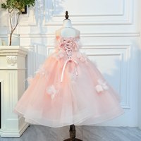 Robe de princesse rose à plumes florales 3D pour enfants, pour mariage, anniversaire, performance au piano, fête formelle, robe tutu