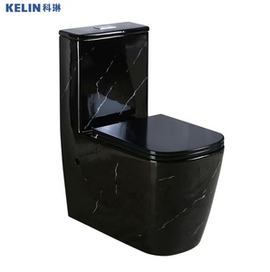 Luxury Washdown One-Piece Rimless Toilet Back to Wall Black High Temperature Fired Marble Pattern P-trap <strong>Flexible</strong> Ceramic <strong>WC</strong> - Product Image 3