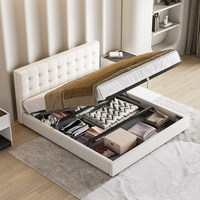 Lit double italien minimaliste moderne simple avec tiroirs et coffre de rangement en cuir véritable pour petit appartement, provenant du Jiangxi