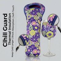 Ensemble de manchons isolants en néoprène pour bouteille et verre à vin, motif floral marguerite, housse de protection portable pour pique-nique et fête en extérieur