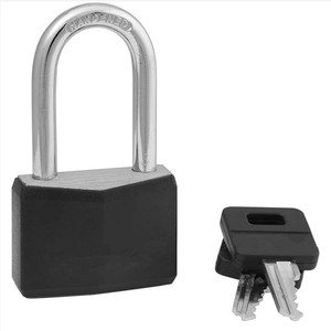 Cadenas noir en aluminium recouvert, cadenas pour casier de gym avec clé, cadenas extérieur à anse longue pour portails, clôtures, boîtes à outils - Product Image 1