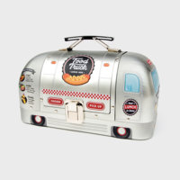 Boîte à lunch Food Truck en aluminium, style vintage mignon, couvercle en acier inoxydable, poignée portable, capacité 1-3L, facile à nettoyer, pour enfants et école