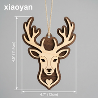 Cabeza de Reno Retro de Madera Contrachapada de Doble Capa |   Adorno Personalizado de Cabeza de Animal en 3D |   XIAOYAN AW065 Bolas de Navidad al por Mayor para Decoración Navideña