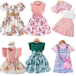 Vente en gros d'été : Lot de 50 robes en coton pour bébé fille, qualité supérieure, couleurs mélangées, motif imprimé dessin animé, stock excédentaire - Product Image 1