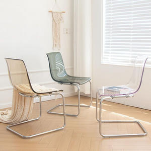 Transparent <b>Backrest</b> Chair Modern Minimalist Design For Dining Room Adult Use Plastic Chair With Metal Frame - Product Image 1
