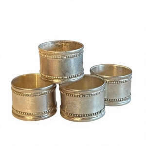 Ensembles de Cadeaux de Ronds de Serviette Métalliques Style Rustique, Finition Argentée, Design Perlé, Faits à la Main en Laiton, pour Décoration de Table, Qualité Alimentaire - Product Image 1