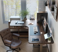 Coin de bureau électrique en bois massif avec finition noyer, hauteur réglable pour la maison et le bureau, design moderne