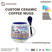 Vente en gros Tasse souvenir de ville vintage Tasse en céramique Cuillères Série nationale Tasse à café en céramique personnalisée gros ventre pour cadeaux de voyage