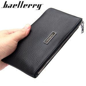 กระเป๋าสตางค์ใบยาวสำหรับผู้ชายแบรนด์ Baellerry หนังแท้ ซิปอเนกประสงค์ สีดำกาแฟ ลายเรียบ ใช้ได้ทุกวัน - Product Image 3