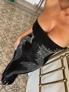 Le donne di moda vestono abiti da sera senza spalline estivi lunghi fino al pavimento con strass Sexy da festa per donna - Product Image 3