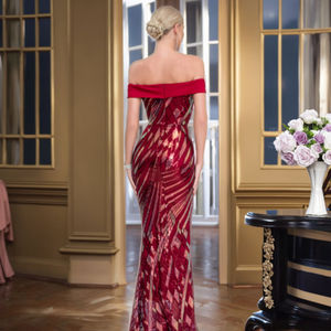 סגנון חדש בתוספת גודל מחוץ-שמלת בתולת הים-כתף-רב-צבע רזה מתאים שמלת ערב & מסיבה - Product Image 2