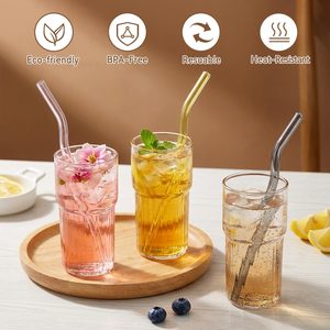 Pailles en verre ondulées colorées, ensemble de pailles à boire en verre ondulé avec brosse et emballage - Product Image 5
