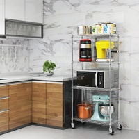 WELLAND Étagère de rangement modulaire en métal à 4 niveaux réglable pour salon et cuisine avec roulettes