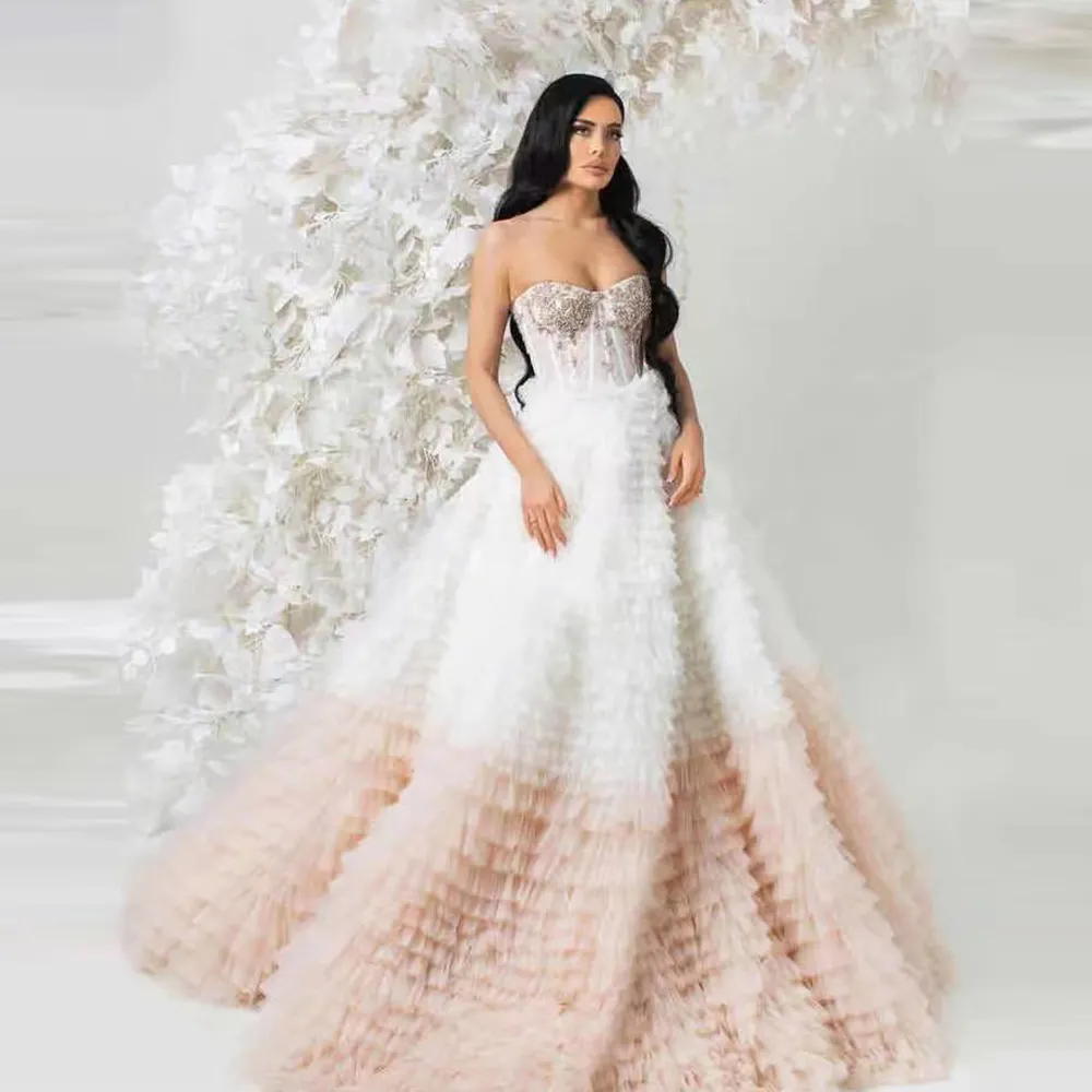 ED2251 Kimshein服女性エレガントで豪華なストラップレスアップリケ刺Embroideryビーズガウン花嫁のためのウェディングドレス