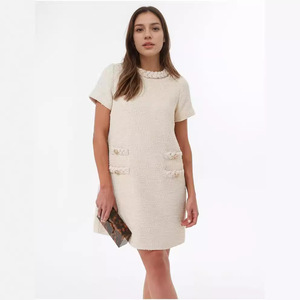 Elegante <span class=keywords><strong>abito</strong></span> in <span class=keywords><strong>Tweed</strong></span> aderente aderente con bottoni a girocollo a maniche corte da donna - Product Image 3