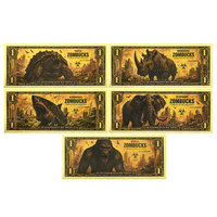 Novedosas Billetes de Oro Zombucks - Serie Animales Apocalípticos, Tarjeta de Lámina Dorada de Doble Cara 14.6x6.5cm, Tortuga Gigante, Rinoceronte, Tiburón