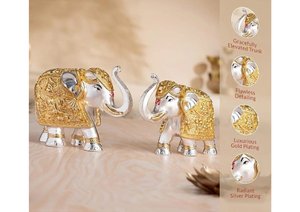 Pure Gold Silver Coated <b>Elephant</b> Showpiece Decorative <b>Elephant</b> Statue for Home <b>Decor</b> Good Luck Pooja Vastu Two <b>Elephant</b> Set - Product Image 3