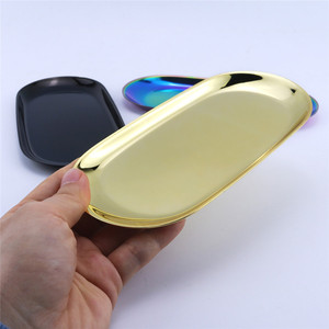 Estuche Ovalado Metálico para Encendedor, Bandeja de Almacenamiento de Lujo, Acabado Negro, Dorado y Arcoíris - Product Image 3