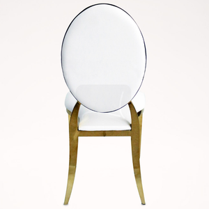 Sillas Modernas Apilables Estilo Luis XV Ovaladas en Dorado Cromado y Blanco para Comedor, Bodas y Eventos Especiales - Product Image 3