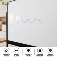 Grand tableau blanc magnétique en verre trempé de 4 mm, 120x180 cm, avec cadre en fer robuste, support mobile à 4 roues verrouillables, marqueur pleine longueur