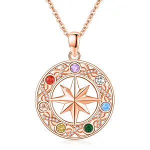 925 Sterling Silver Fantasy Rose gold plating 7 chakra necklace Yoga Necklace for women