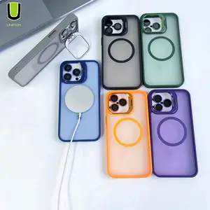 For iPhone 12 13 14 15 Pro Max Cases Frosted Mobile Phone Back Cover Metal Stand For iPhone Magnetic Case Phone Covers