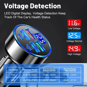 Prodotti di Tendenza 2026 Nuovi Arrivi Caricabatterie USB per Auto 6 in 1 con Display Voltaggio 2 Type <span class=keywords><strong>C</strong></span> <span class=keywords><strong>4</strong></span> USB A Ricarica Rapida Multi-Porta - Product Image 2