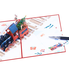Impression colorée faite à la main 3D Pop-up carte de Train à vapeur cartes de voeux de Noël cadeaux d'anniversaire spéciaux produit en papier en vrac - Product Image 5