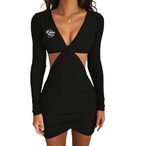 Nuevo Vestido Vaquero Vintage de Otoño para Mujer, Sexy, con Cuello en V Profundo, Manga Larga, Corte Ajustado y Evase, Plisado, con Cuello que Revela la Cintura y Volantes - Product Image 1