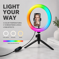Anneau lumineux LED de 26 cm (10 pouces) pour selfie, lampe annulaire RVB avec trépied pour maquillage, vidéo et diffusion en direct – Vente en gros