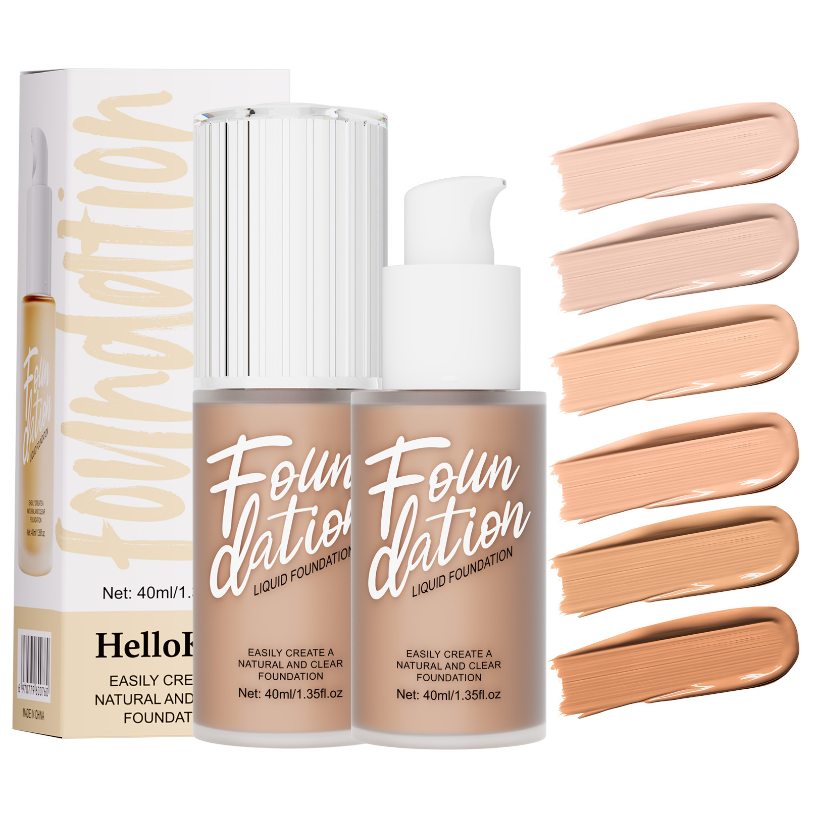 Hello Kiss Foundation cair Vegan Natural microfiber, Foundation Matte pencerah tahan air tahan lama