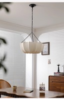 Lustre suspendu élégant en tissu pour salon, chambre ou restaurant, style vintage français Wabi-Sabi