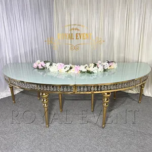 Mesa de comedor de acero inoxidable con serpentina para Banquete de Hotel, mesa de boda moderna, venta al por mayor