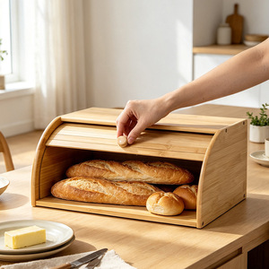 Boîte à pain en bambou Taoya 40cm, armoire de rangement en bois pour cuisine, pain, gâteaux, pâtisseries - Product Image 4