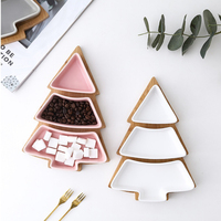 Noordse Kerstboom Keramische Snack- en Dessertbord met Bamboe Schaal, Hot Selling Kerst Serveerschaal voor Feestdagen