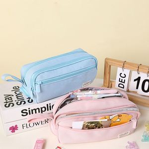 Large Capacity Tri-Section Three Compartment Canvas Pencil <b>Case</b> for Students Stationery <b>Makeup</b> <b>Brush</b> Organizer - Product Image 3