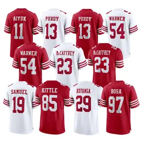 Toptan amerikan futbolu Jersey #23 Christian McCaffrey purpurdy NICK BOSA GEORGE KITTLE en kaliteli dikişli Jersey