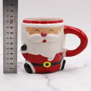 EXTRAWORLD Tasse à café en céramique rouge artisanale créative professionnelle avec motif de Père Noël en relief - Cadeau de Noël pour la décoration de la maison - Product Image 4