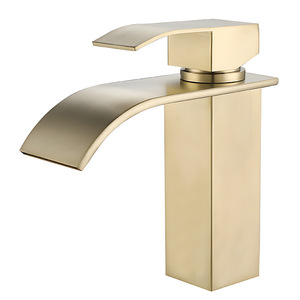 Grifo de lavabo en cascada de oro cepillado, acero inoxidable 304, monomando, mezclador de agua fría y caliente para lavabo de baño - Product Image 5