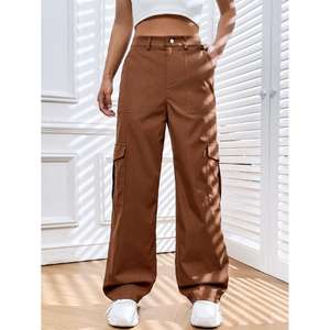 Jeans en denim marron taille haute pour femmes, 6 poches cargo, tissu extensible, look propre, qualité supérieure, technique de placage, tailles 26-40 - Product Image 2