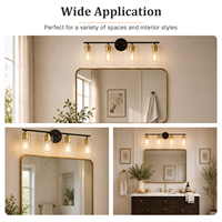 Applique Murale Moderne 4 Lumières Noir et Or en Fer et Verre Transparent, Certifiée ETL, Idéale pour Salle de Bain, Hôtel, Maison, à Poser au-dessus du Miroir – Vente Directe Usine