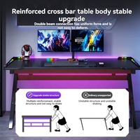 Table de jeu E-sports moderne en MDF durable avec éclairage RGB et support réglable en hauteur pour bureau à domicile et ordinateur de bureau