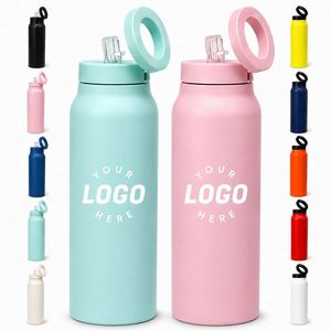 Custom 24Oz <b>Portable</b> <b>Vacuum</b> Flask Sports Travel Magnet Thermos Water Bottle With Magnetic Phone Holder Straw Lid - Product Image 1