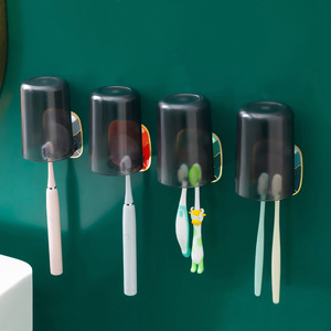 Toothbrush <b>Holder</b> Wall Mounted Suction Cup Storage Rack For Bathroom With Toothbrush And Mouthwash Cup Circular Design Durable - Product Image 1